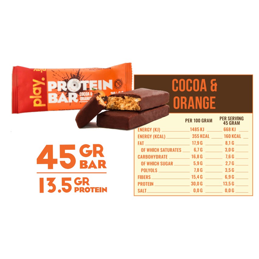 Protein Bar 💪FREESHIP💪 Bánh Giảm Cân Vị Cam Cacao - Thanh Tăng Cơ Play Protein Bar Hộp 12 Cái SP3.1