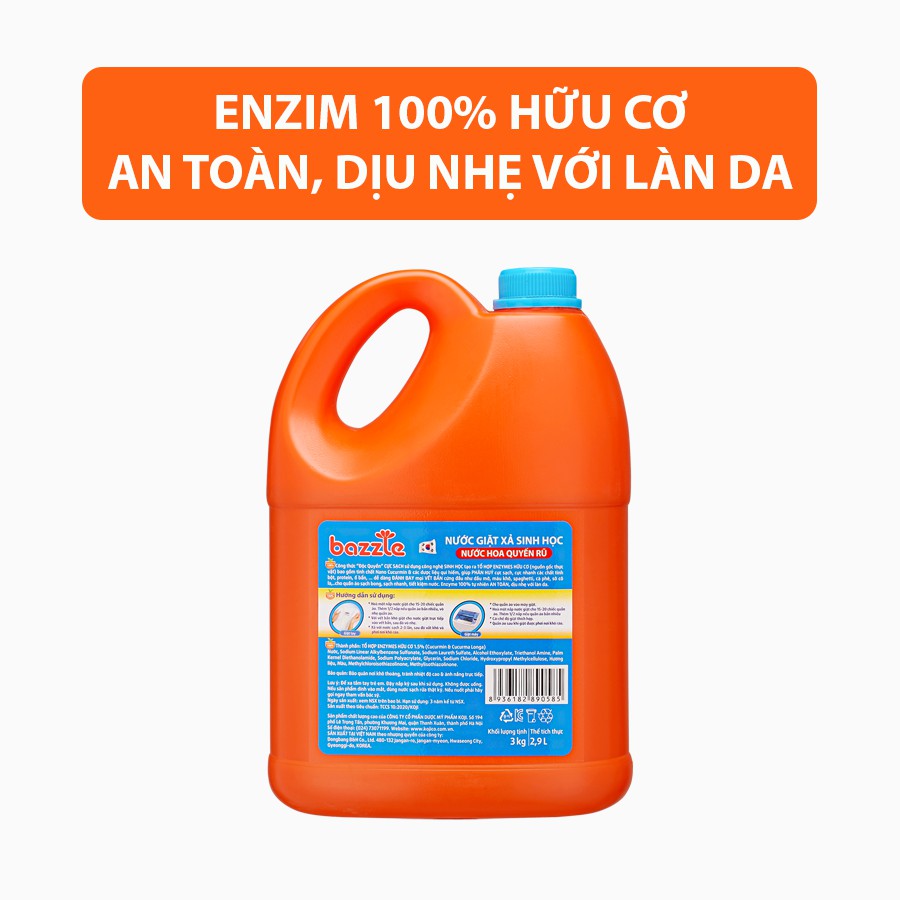 Nước giặt xả sinh học Bazzle Hàn Quốc hương nước hoa Quyến rũ sạch hơn sạch nhanh hơn dịu nhẹ với cả bé yêu