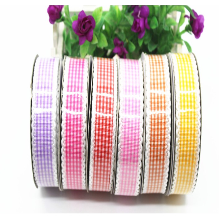 Ruy băng caro viền ren 2.5cm (1 mét)