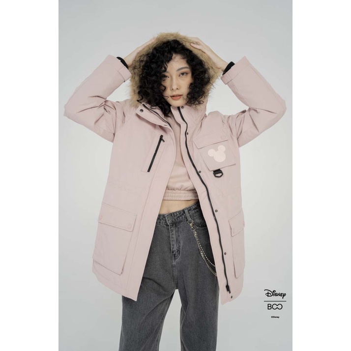 Áo Khoác Parka BOO Unisex Dáng Rộng Thêu Logo Mickey Chất Liệu Lông Vũ Cao Cấp