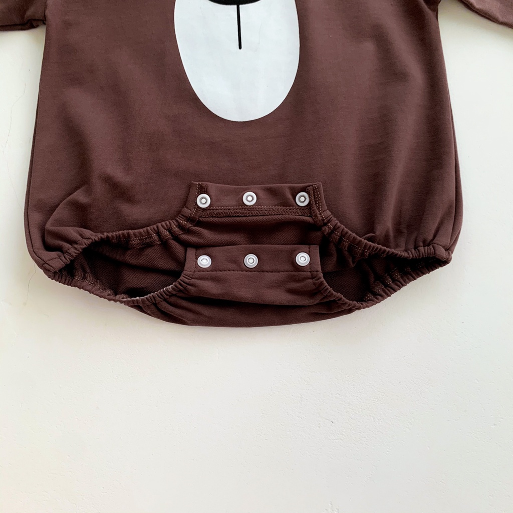Bộ Áo Liền Quần Cotton Tay Dài In Hình Gấu Dễ Thương + Mũ Cho Bé 0-24 Tháng Tuổi