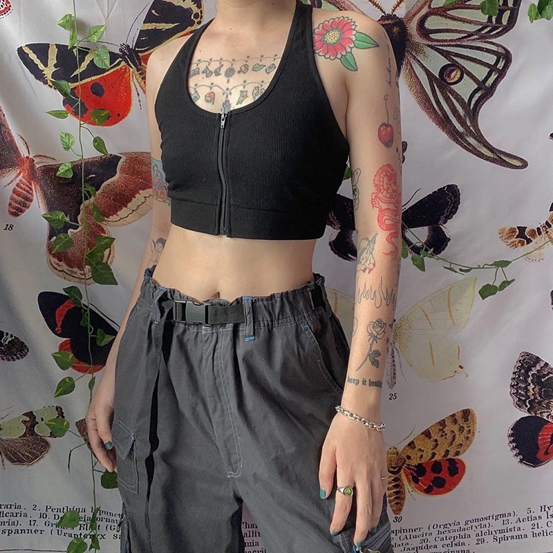 OKDK-Quần denim lưng cao nhiều túi màu trơn thời trang cho nữ