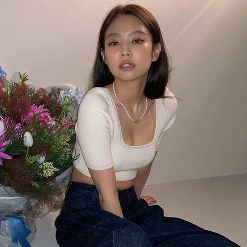 Áo Croptop Áo Thun Tay Lỡ Áo Thun Crop Top Tay Ngắn Cổ Vuông Ôm Dáng Thích Hợp Tập Yoga Thể Thao Dành Cho Nữ Áo Thun Thể Thao