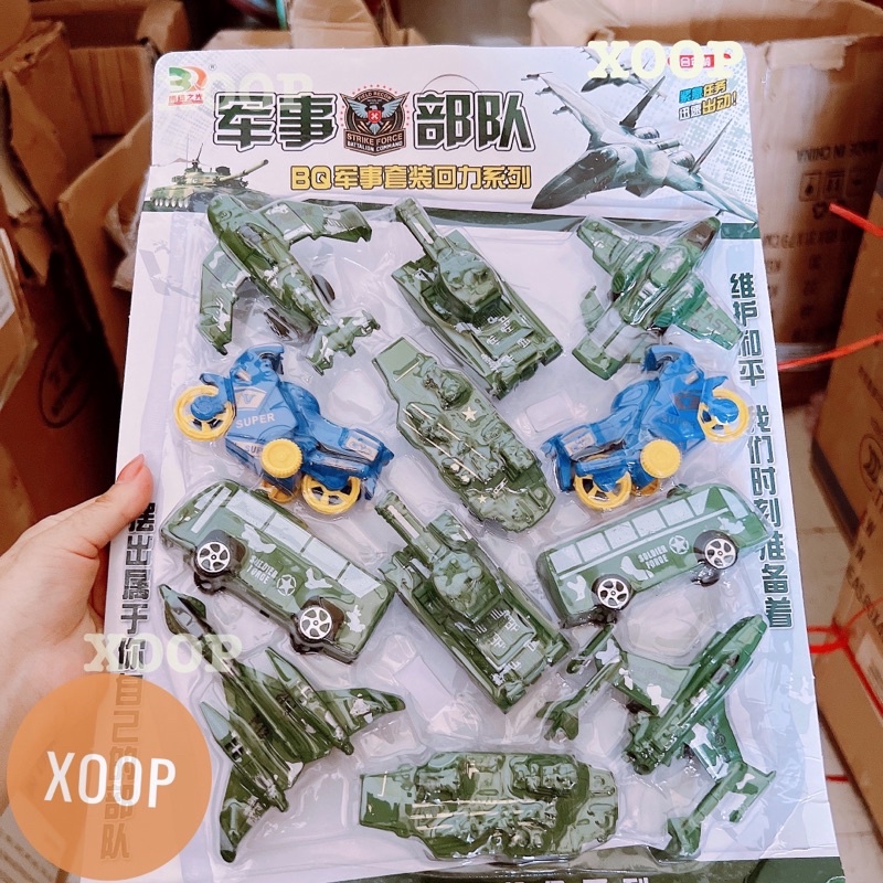 Đồ chơi ! Vỉ 12 xe quân sự xe tăng,xe máy,máy bay