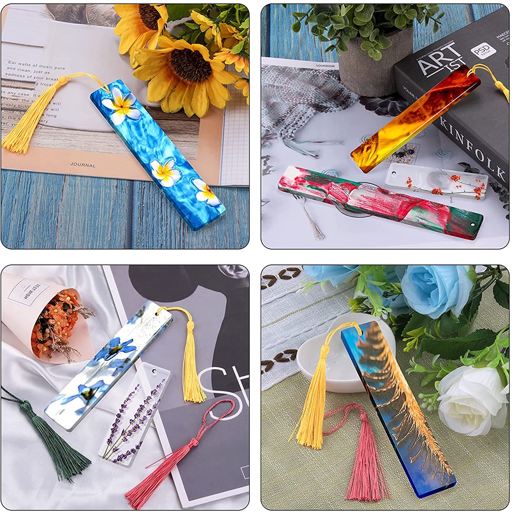 Khuôn Silicon Làm Thẻ Đánh Dấu Trang Sách Hình Chữ Nhật L / X / S Kèm Tua Rua Nhiều Màu DIY