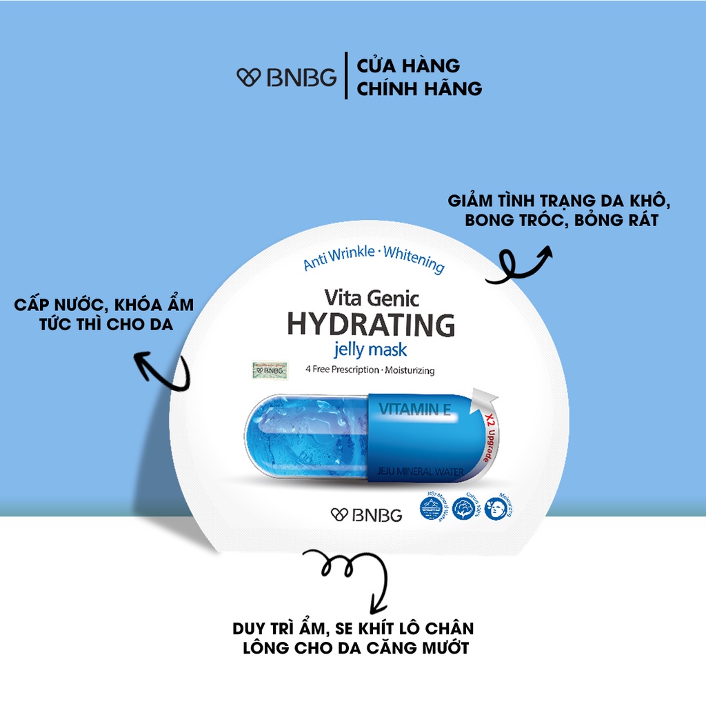 Combo 10 Mặt nạ giấy cấp nước dưỡng ẩm da mềm mượt, căng bóng BNBG Vita Genic Hydrating Jelly Mask 30ml