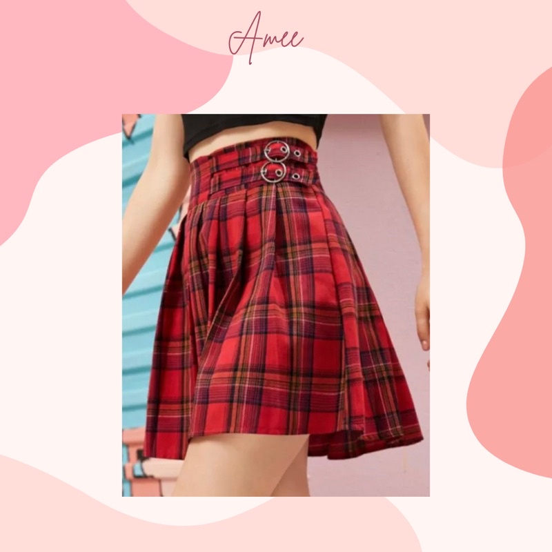 Váy Kẻ Ca Rô Hàn Quốc Cho Nữ, Nhẫn Kim Loại Thời Trang Mùa Hè Chân Váy Mini Xếp Ly Chữ A Cạp Cao | BigBuy360 - bigbuy360.vn