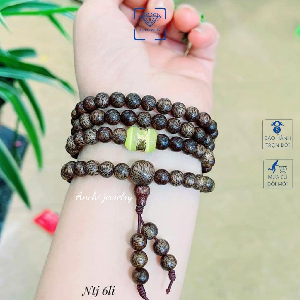 Vòng tay trầm hương nữ 108 hạt nhỏ 6li mix lu thống đá phong thủy, Anchi jewelry