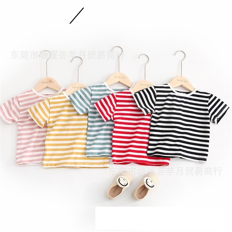 Áo Thun Cộc Tay Hè Chất Cotton Hoạ Tiết Kẻ Sành Điệu Cho Bé Từ 8-18kg