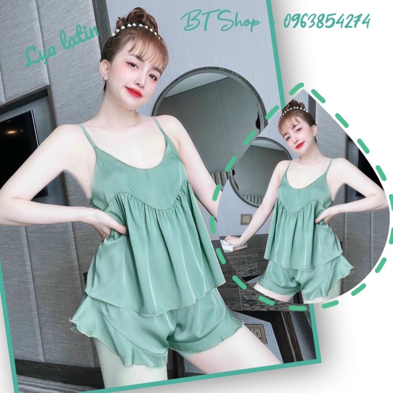 Đồ ngủ mặc nhà lụa 2 dây đùi màu trơn freesize <57kg tuỳ chiều cao