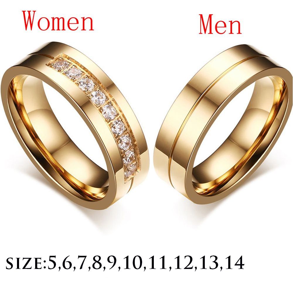 Nhẫn cưới mạ vàng 18K đính đá zirconia làm từ thép không gỉ thời trang trẻ trung cho cặp đôi