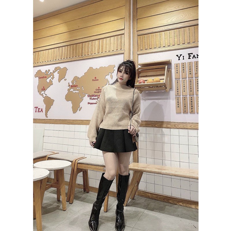 Áo Len Nữ Tay Bo Phồng Cổ 3 Phân Siêu Xinh M048