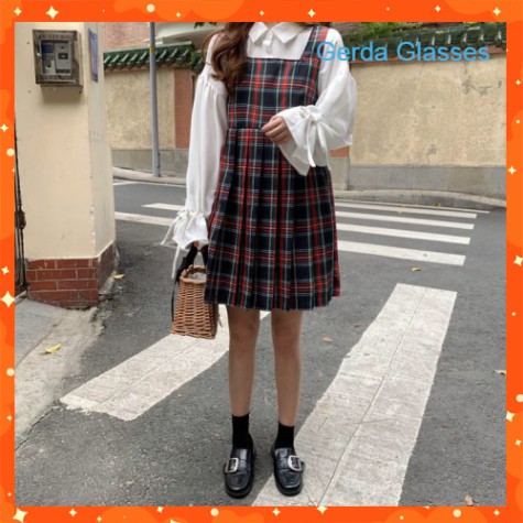 VÁY YẾM BABYDOLL CARO NỮ - ĐẦM MINI 2 DÂY BẢN TO KẺ SỌC ĐỎ ĐEN ULZZANG