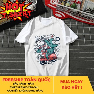 Áo thun in hình cá mập lái vespa b23