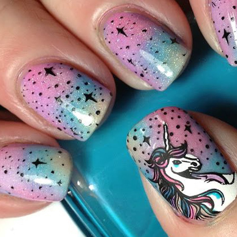Miếng dán trang trí móng tay hình kỳ lân nhiều kiểu dáng dễ thương tùy chọn