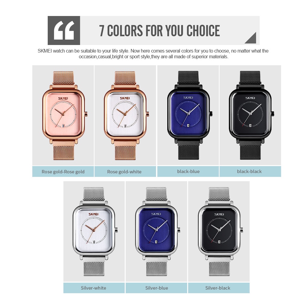 Đồng Hồ Quartz Mặt Vuông Dây Thép Không Gỉ Skmei