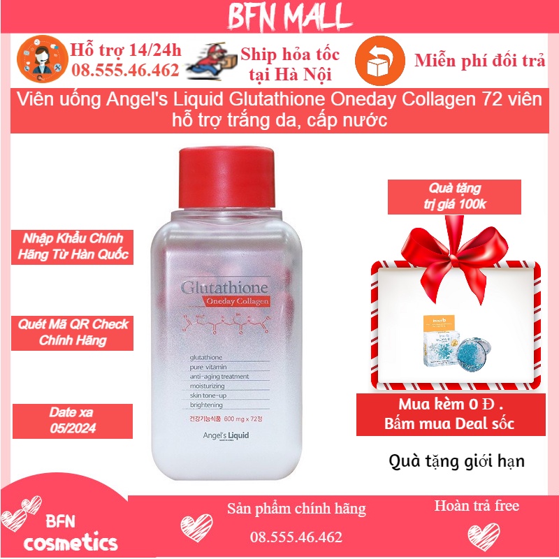 Viên uống Angel's Liquid Glutathione Oneday Collagen hỗ trợ trắng da, cấp nước - BFN MALL