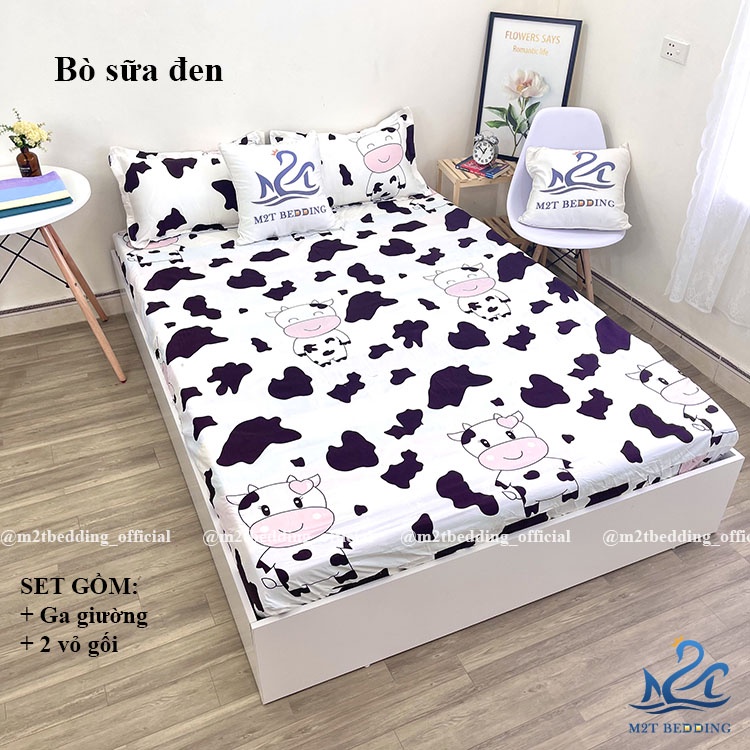 Ga giường Cotton 3D và 2 vỏ gối M2T Bedding, drap bọc nệm phong cách Hàn Quốc đủ size m2/m6/m8 bo chun