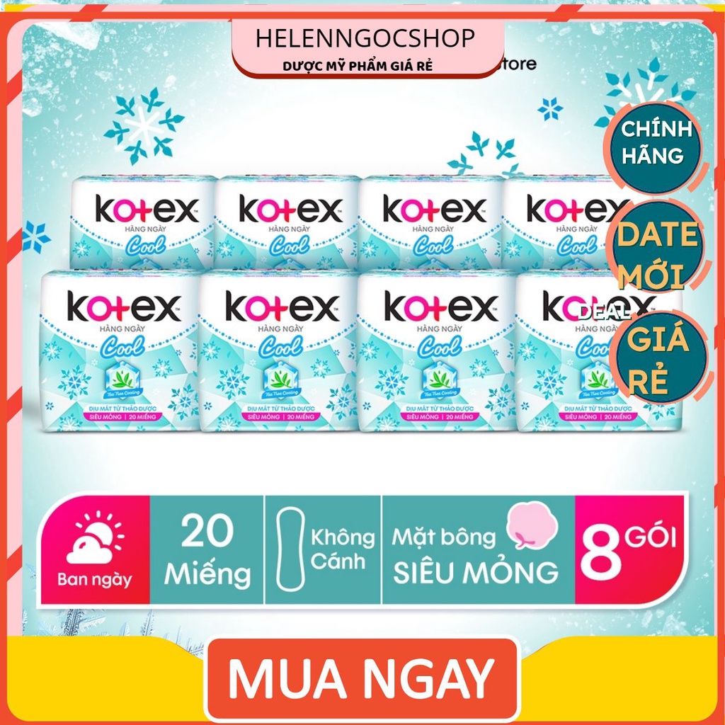 Combo 8 băng vệ sinh Kotex Hằng Ngày Cool 20miếng/gói