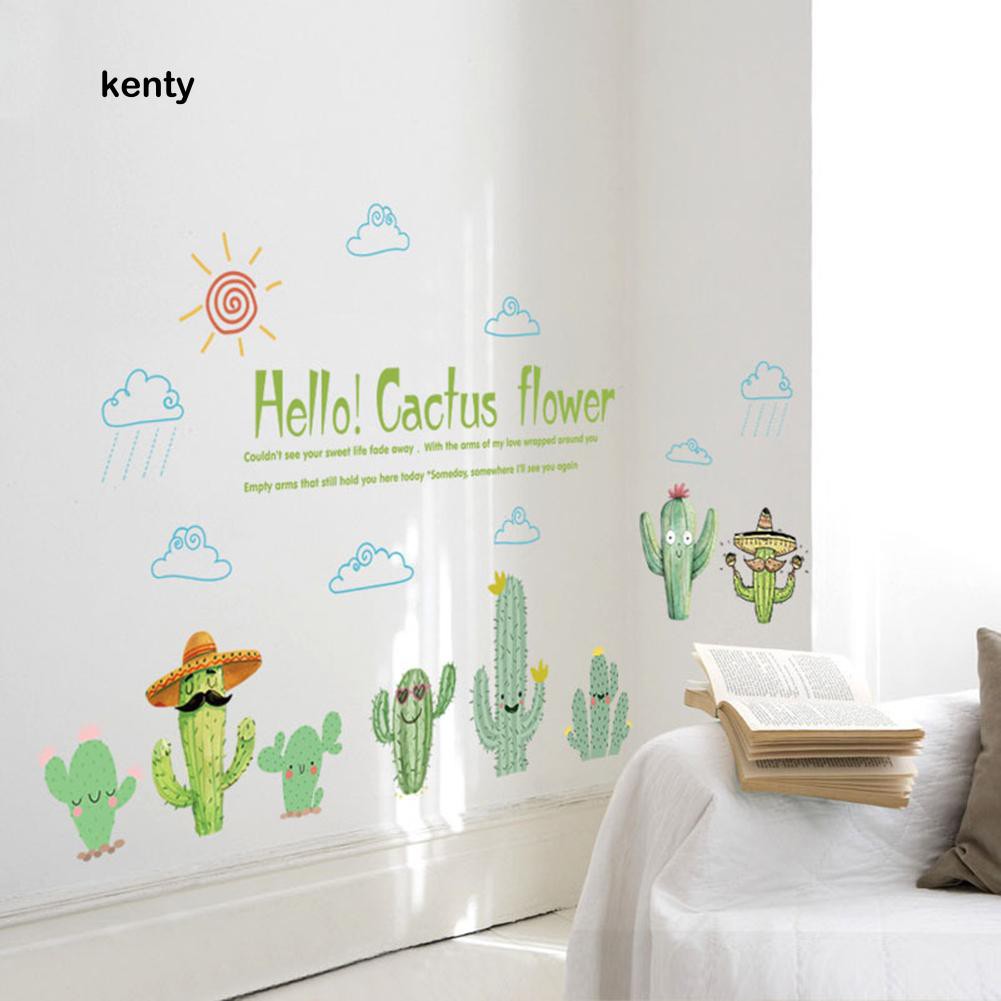 Sticker dán tường họa tiết hình cây xương rồng dùng trang trí phòng