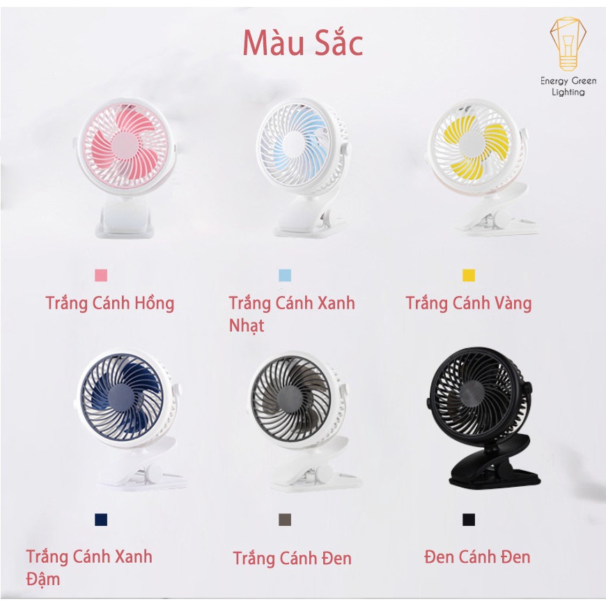 Quạt Kẹp Energy Green Lighting Mini Sạc Tích Điện Đa Năng JD-199B - Chuyên dùng cho xe đẩy em bé - Văn phòng công sở