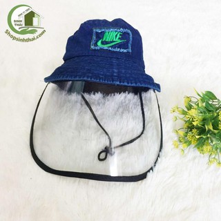 Nón mũ có màn che cho trẻ em màu xanh đen - nón trẻ em chống giọt bắn nước bọt