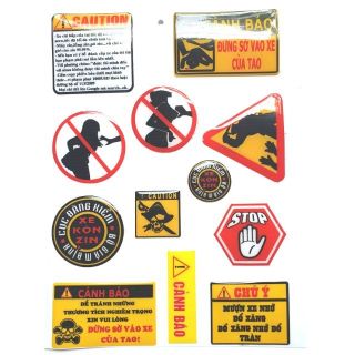 Bộ tem cảnh báo 12 miếng dán trên mọi chất liệu xe