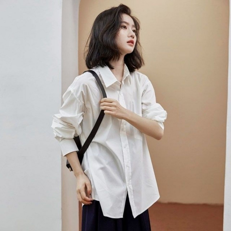 ANTUSON Áo khoác sơ mi dáng rộng thời trang xuân thu phong cách retro cho nữ