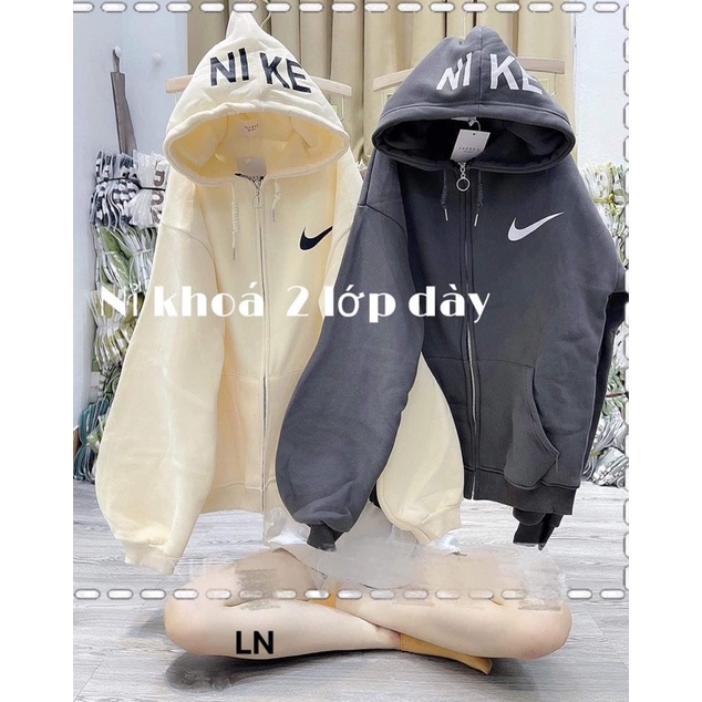 Áo khoác nỉ logo phẩy Nai in mũ 2 lớp DA6