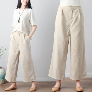 Quần Dài Vải Lanh Ống Rộng Thời Trang Mùa Hè Xinh Xắn Cho Nữ