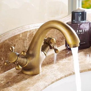 Vòi lavabo đồng cổ thiên nga 2 tay vặn nóng lạnh