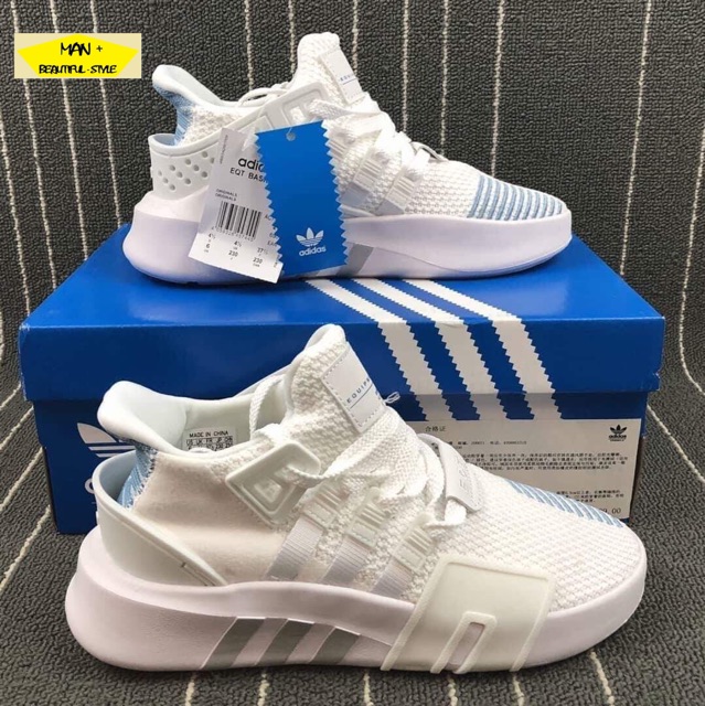 (Full box) Giày adidas EQT BASK ADV trắng kẻ xanh gót xanh