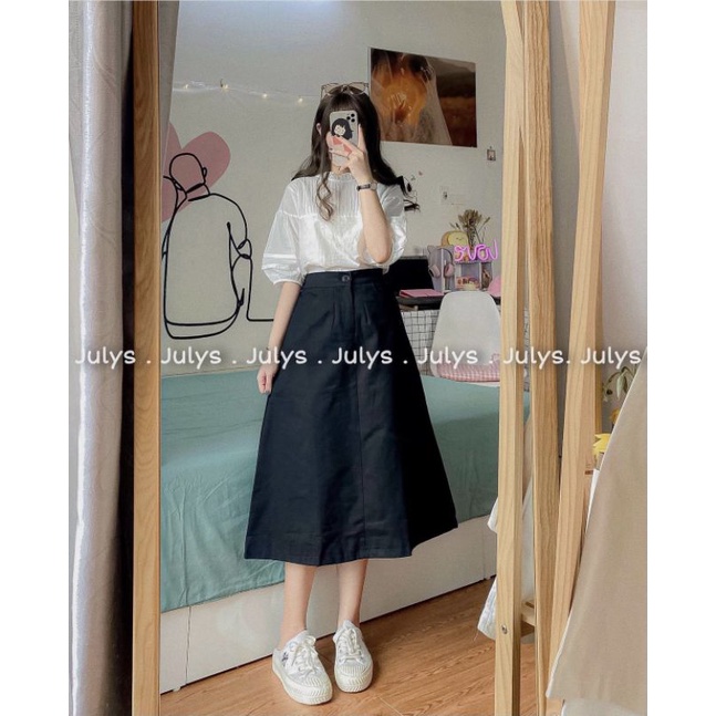 CHÂN VÁY DÀI MIDI KAKI CHUN SAU ❤ FREESHIP ❤ Chân váy dài midi xòe chun sau có túi [8801]