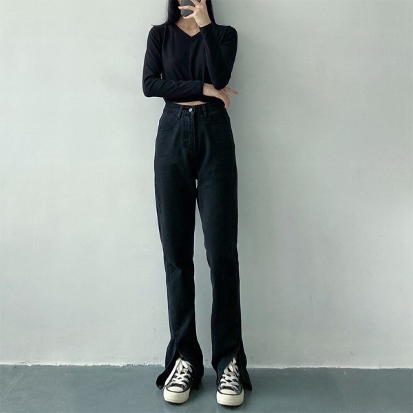 SUXI Quần Jean Đen Lưng Cao Dáng Suông Thời Trang Xuân Thu Hàn Quốc Cho Nữ