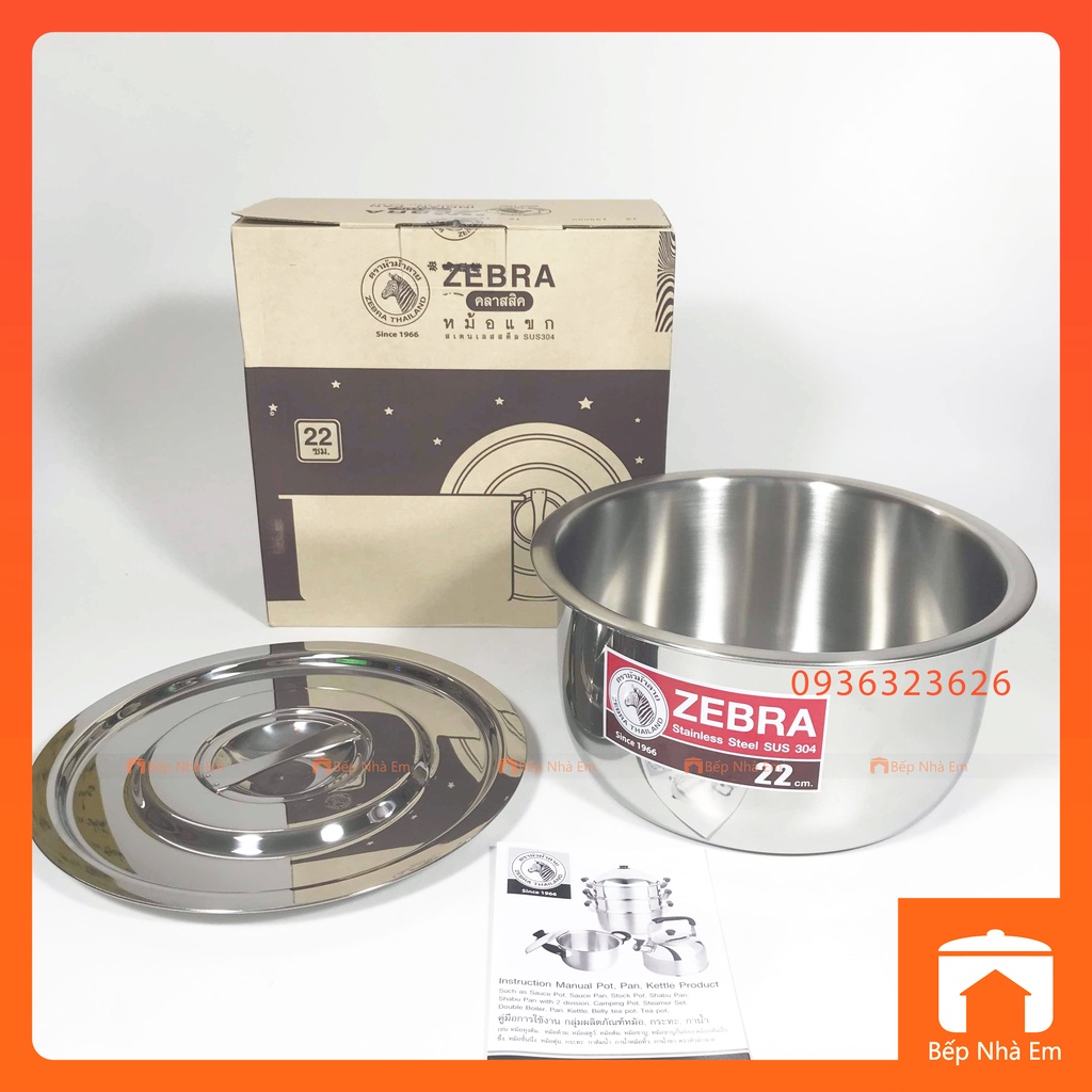 Thố ZEBRA Indian 1 Đá Inox 304 Cao Cấp Nhiều Size - Hàng Nhặp Khẩu Thái Lan