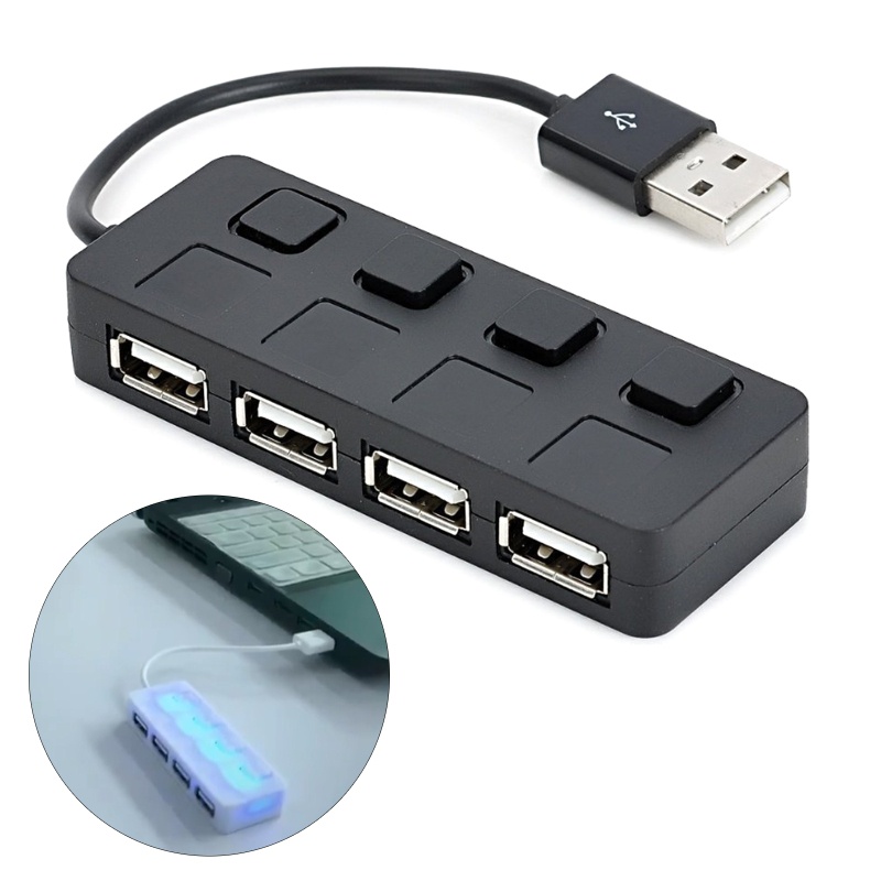 Bộ Chia 4 Cổng USB 2.0 Kèm Công Tắc Đèn LED