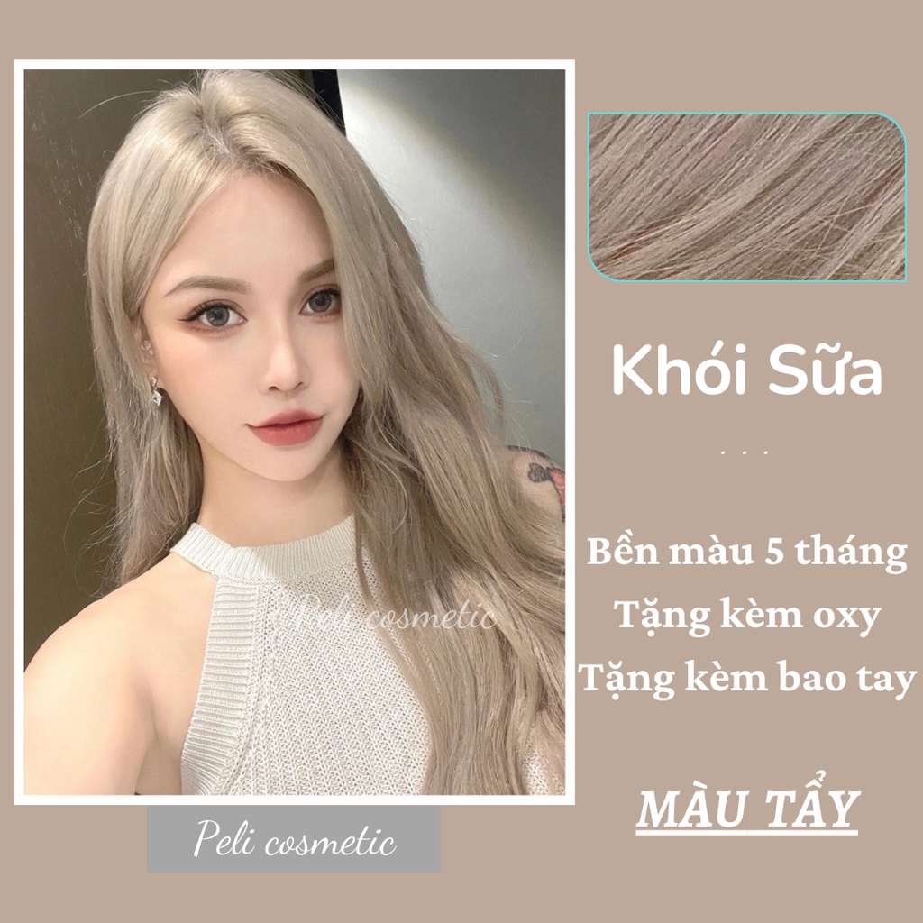 Thuốc Nhuộm Tóc . Nhuộm Tóc Màu Khói Sữa , [ Thuốc Nhuộm Tóc Tặng Kèm Oxy Trợ Dưỡng Và Bao Tay ]