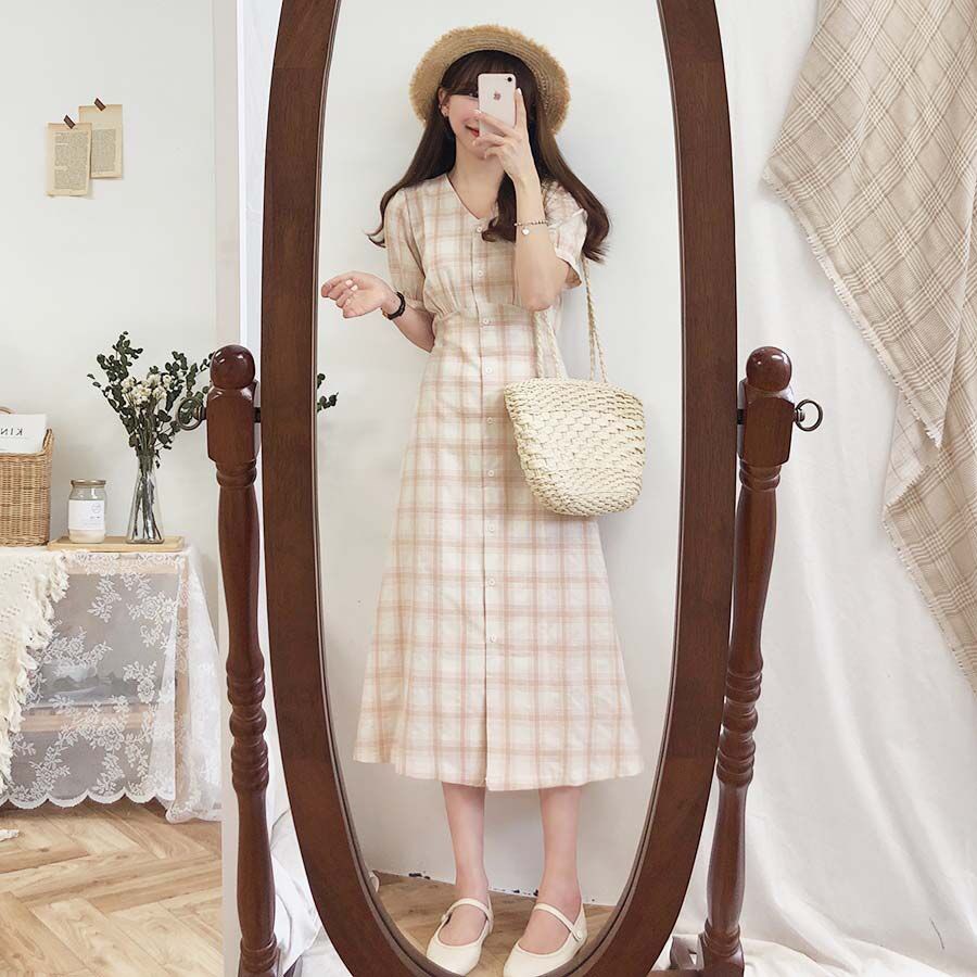 [HÀNG ĐẸP] Váy ulzzang tiểu thư vintage kẻ caro siêu xinh - V08 - janna house