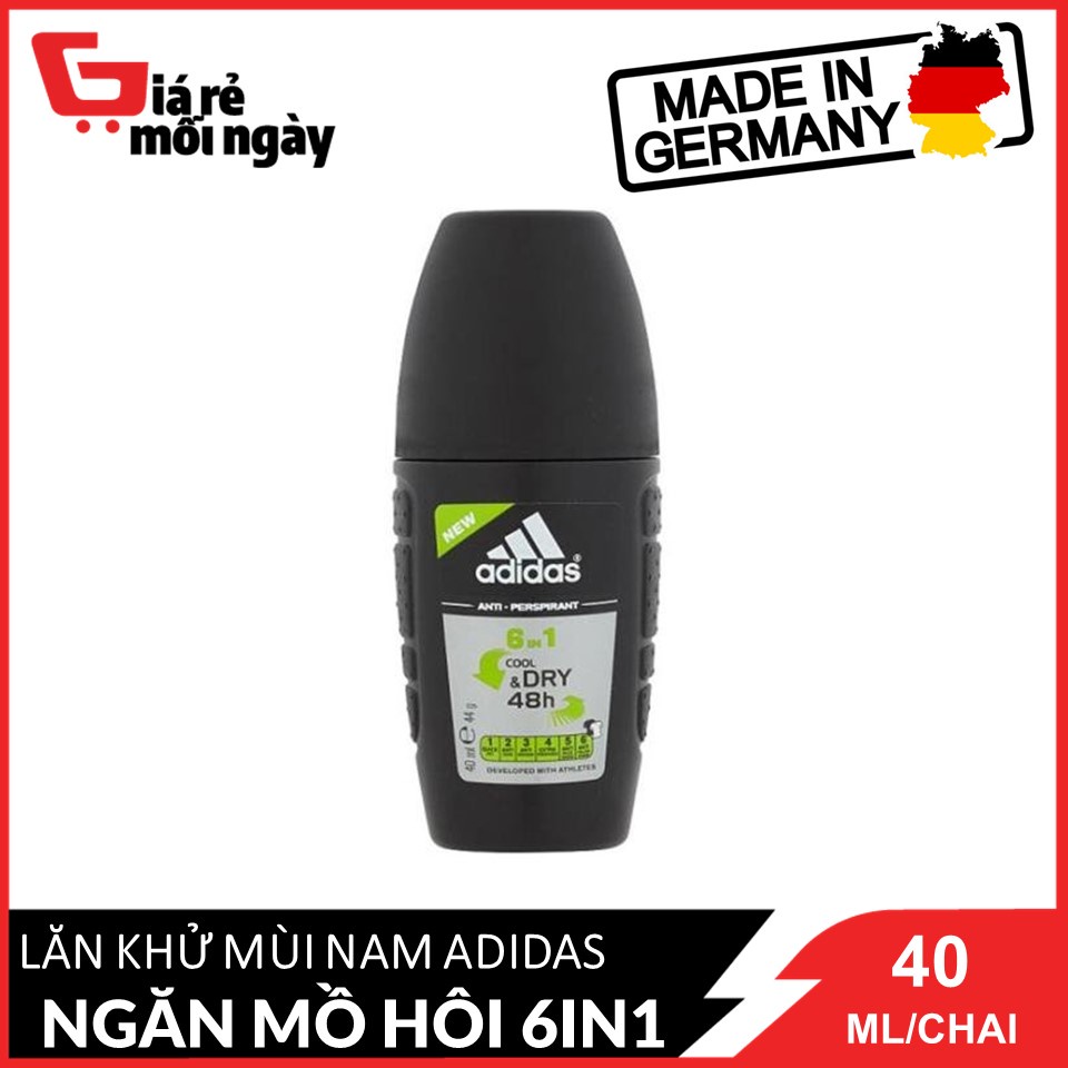 [Hàng nhập khẩu chính hãng] Lăn Khử Mùi Nam Adidas Ngăn Mồ Hôi 6in1 40ml