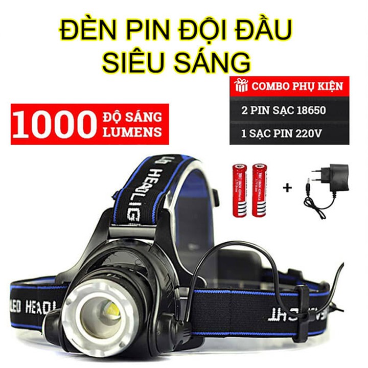 Đèn pin đội đầu siêu sáng chống nước có zoom 1 bóng led pin trâu, đèn pin đeo trán pin trâu | BigBuy360 - bigbuy360.vn