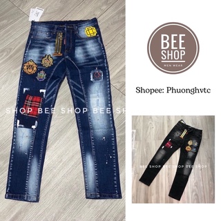 Quần bò huy hiệu, khoá lệch, quần bò dsq - Bee Shop