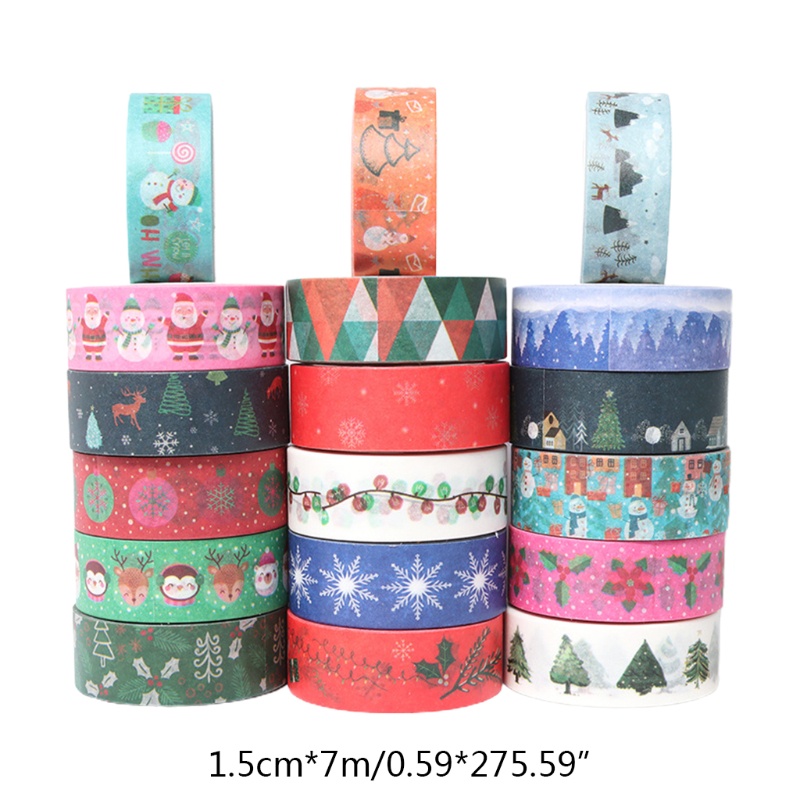 Set 18 Cuộn Băng Dính Washi Họa Tiết Giáng Sinh Trang Trí Thủ Công DIY