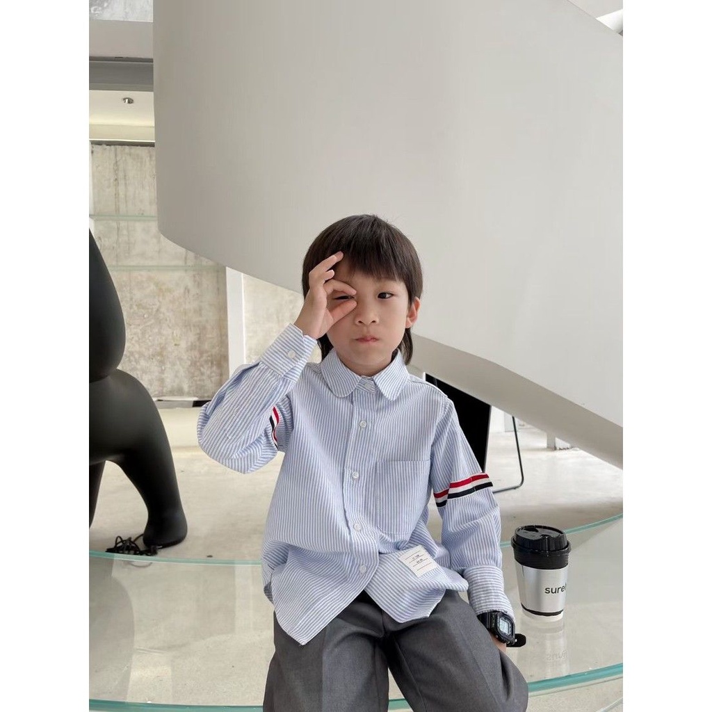 Áo Sơ Mi Tay Dài Vải Oxford Họa Tiết Kẻ Sọc Thời Trang Cao Cấp Cho Bé