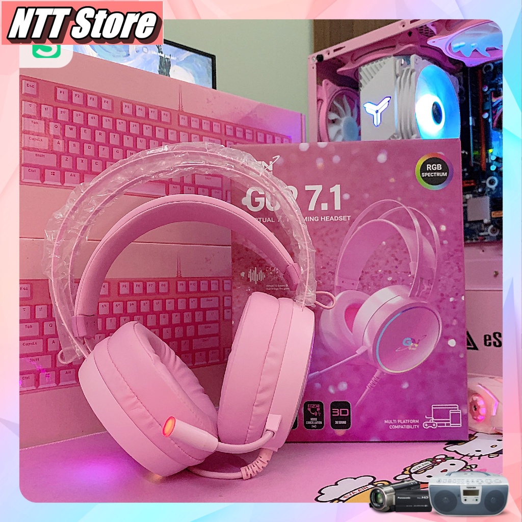 Tai nghe Game màu hồng GNet G09 âm thanh 71 Jack cắm USB dành cho máy tính NTT Store
