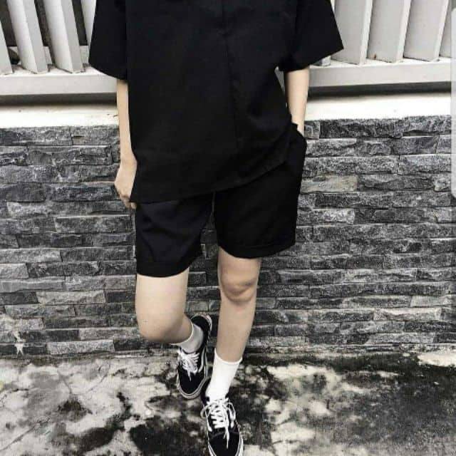 [COMBO TIẾT KIỆM] Set áo tay lửng trơn + quần short đen unisex