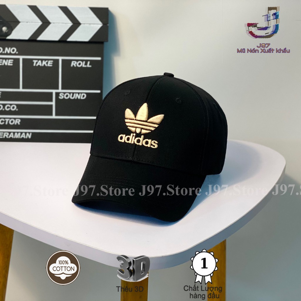 Nón lưỡi trai adidas xuất khẩu J97 store màu đen logo vàng thêu cực ôm đầu cá tinh full hộp