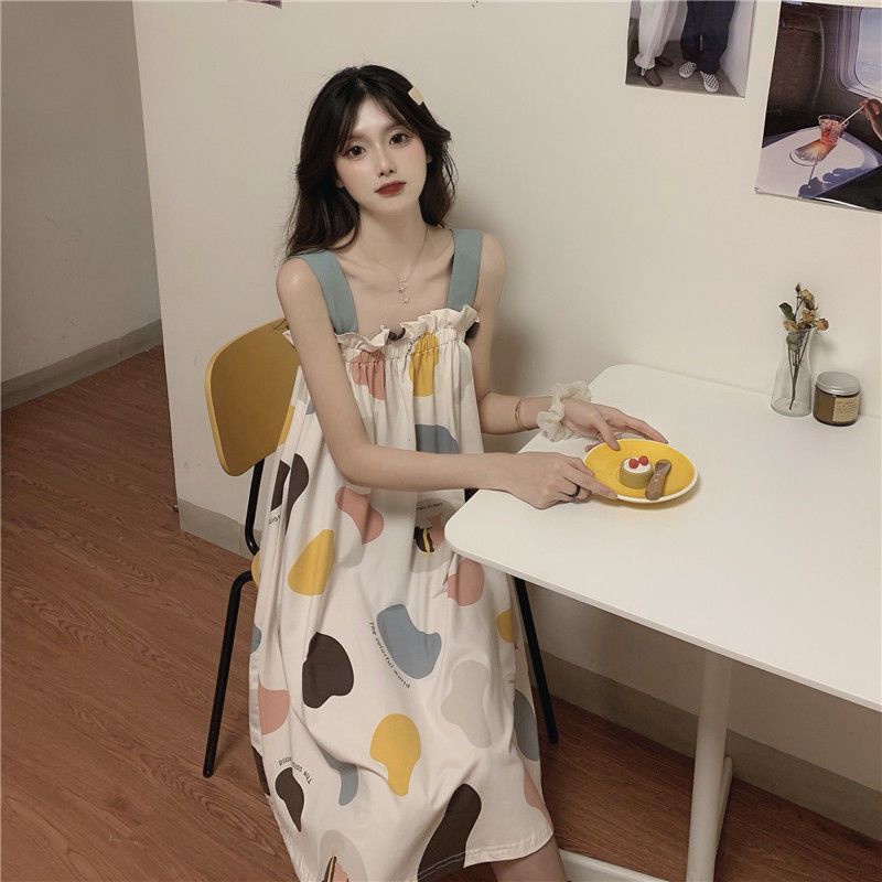 Bộ Đồ Ngủ Áo Hai Dây Phối Quần Short Dáng Rộng Cỡ Lớn Thời Trang Dễ Thương Cho Nữ