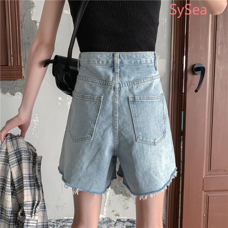 Quần Sọt Denim Lưng Cao Dáng Rộng Có Size Lớn
