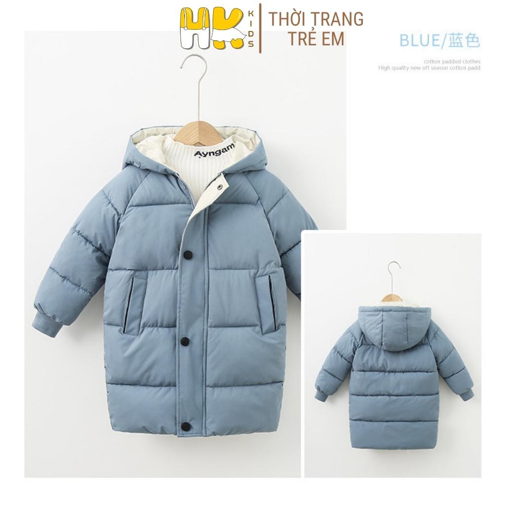 Áo phao cho bé HK KIDS, kiểu áo khoác dáng dài kèm mũ chất liệu siêu nhẹ cho bé từ 3 đến 10 tuổi