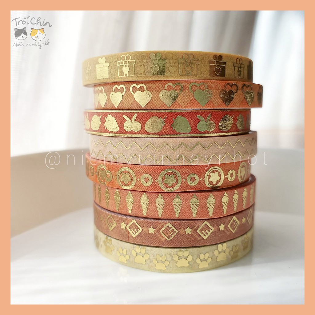 [HÀNG CÓ SẴN] [ẢNH THẬT] Washi tape nhũ ánh kim cực kì sắc nét Màu Cam Đất - Gold Orange Washi tape (5mm*2m)